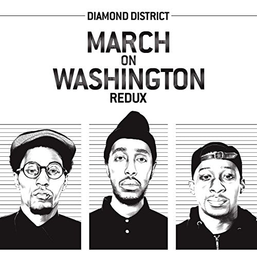 "Album cover with three black and white portraits and 'March on Washington Redux' text."