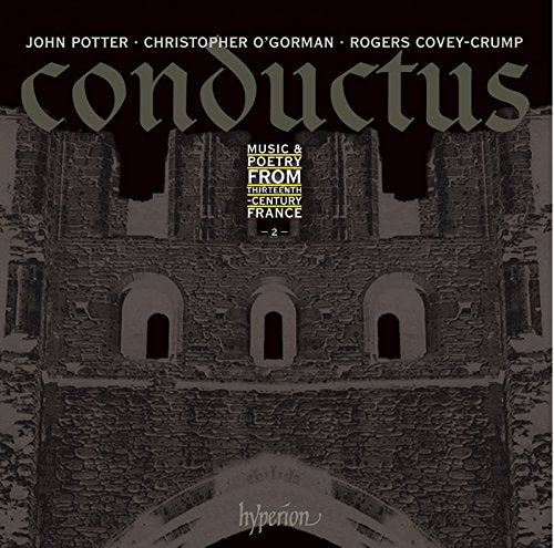 "CD cover with 'conductus' title, featuring a stone building and text overlay."