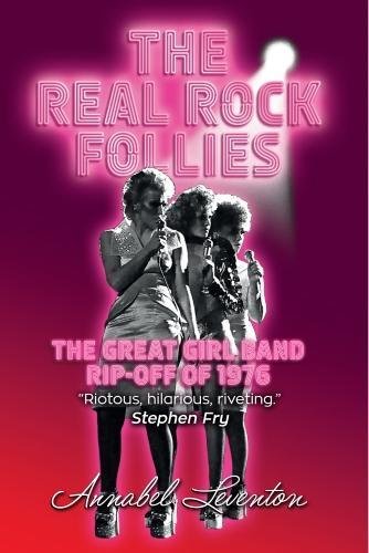 Book cover with three women singing into microphones, on a pink and red gradient background.