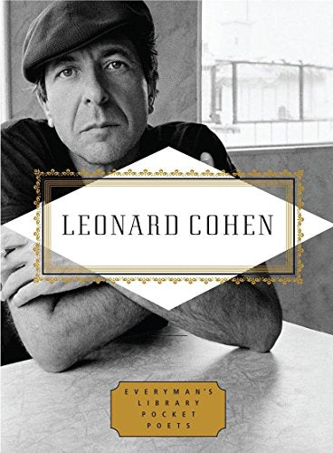 Black and white book cover featuring Leonard Cohen resting his arms on a table.