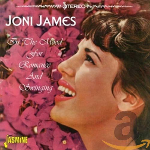 "CD cover featuring a woman's profile surrounded by pink flowers, titled 'Joni James'."