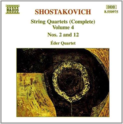 "CD cover with abstract artwork and text: Shostakovich String Quartets, Eder Quartet."