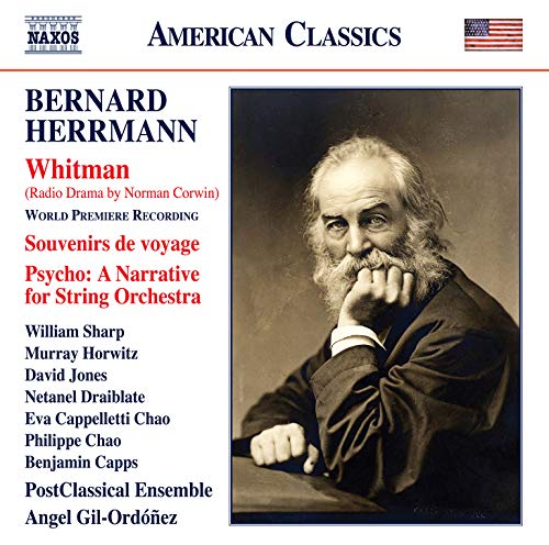 CD cover featuring sepia-toned portrait of Walt Whitman, with text and names listed.