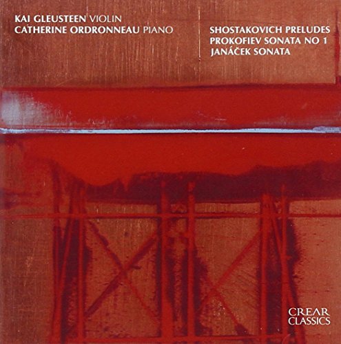 Red-tinted image of a piano's interior, with white text listing musical compositions and artists.