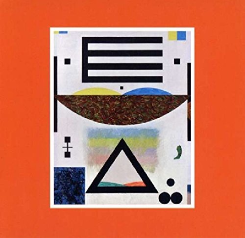 The image shows an album cover with abstract geometric shapes on an orange background.