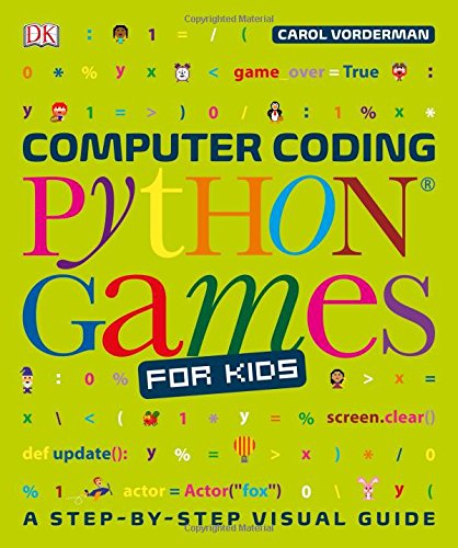 "Book cover with title 'Computer Coding Python Games for Kids' on a yellow background."