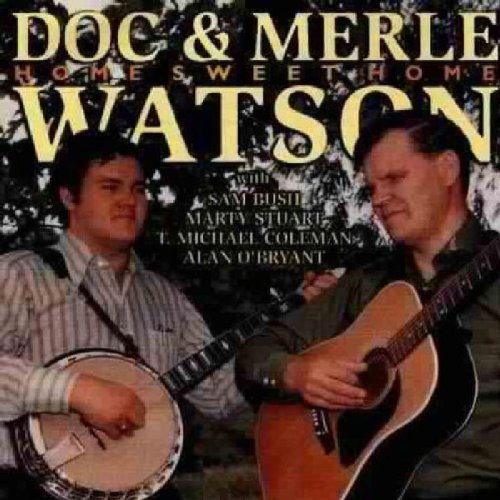 "CD cover featuring two men playing banjo and guitar, with text 'Doc & Merle Watson'."