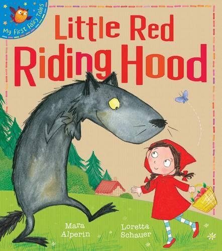 "Children's book cover featuring Little Red Riding Hood and a wolf in a forest scene."