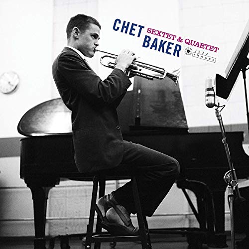 A vinyl album cover featuring Chet Baker playing trumpet beside a piano, in black and white.
