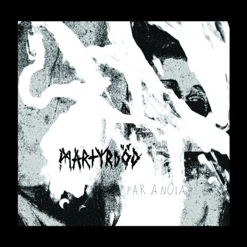 The alt text for the image is: "Black and white album cover with abstract design and text."