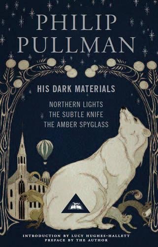 "Book cover with dark blue background, gold illustrations, and a white bear."