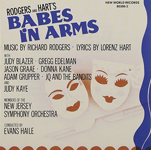 "CD cover for 'Rodgers & Hart: Babes in Arms' with masks and blue title."
