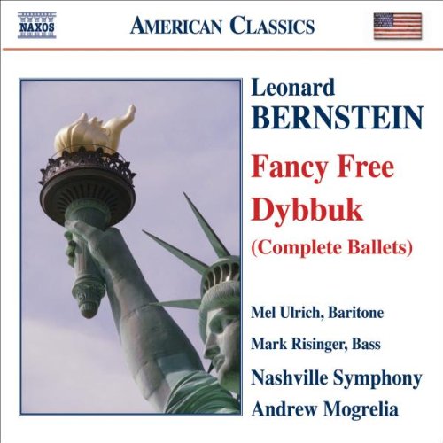 "CD cover with Statue of Liberty and text listing Leonard Bernstein's 'Fancy Free Dybbuk'".