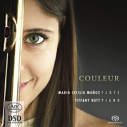 CD cover with a woman holding a flute, dark background, and gold text.