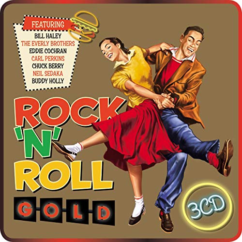 "CD cover art featuring dancing couple, 'ROCK 'N' ROLL GOLD' text, and artist names."