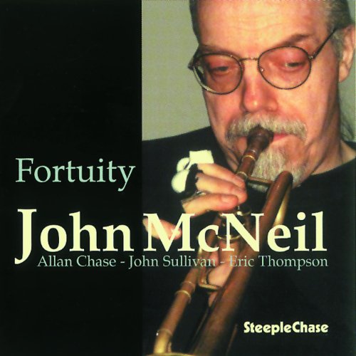 Man playing a bassoon, wearing glasses, with album title "Fortuity" and artist name.