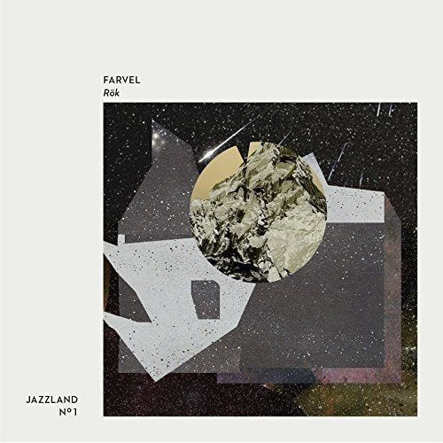"Album cover with abstract, collaged image featuring a mix of gray, white, and beige shapes and a circular cutout."