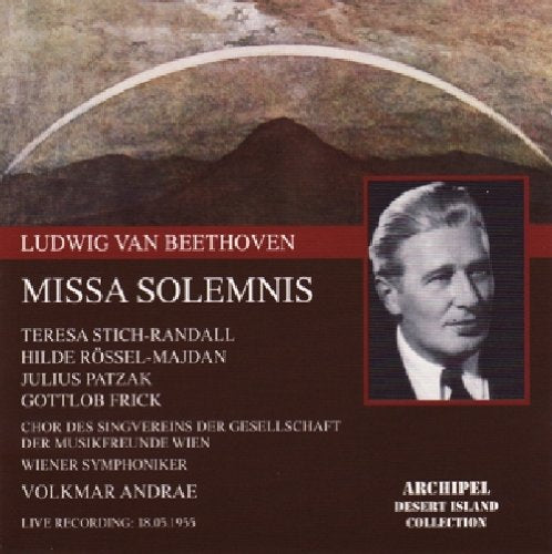 CD cover for Beethoven's Missa Solemnis featuring a man's portrait and mountain landscape.