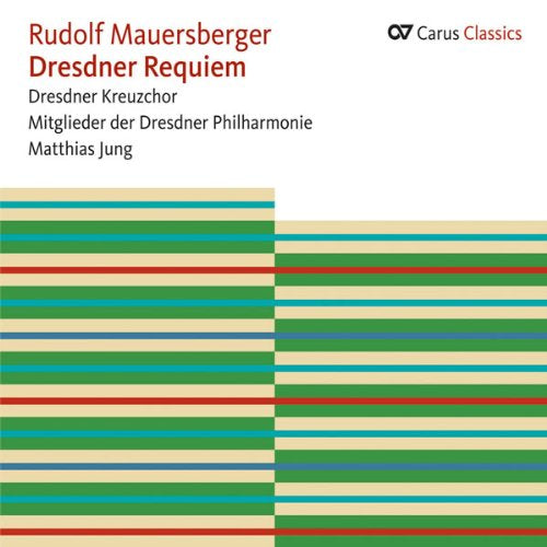 "CD cover with striped pattern and text, featuring 'Dresdner Requiem' in red."