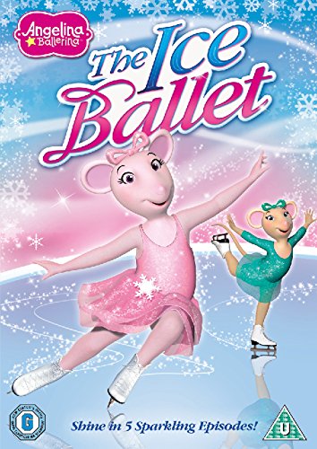 "DVD cover featuring cartoon mice ice skating, pink and blue background with snowflakes."