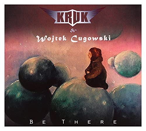 "CD album cover with a person sitting on a sphere, surrounded by others."