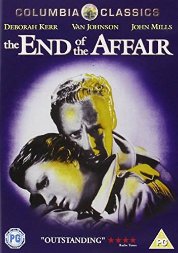 DVD cover for "The End of the Affair" with couple embracing, purple background.