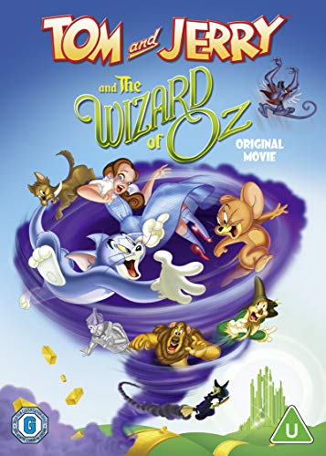 "Tom and Jerry DVD cover featuring cartoon characters in a tornado, colorful background."