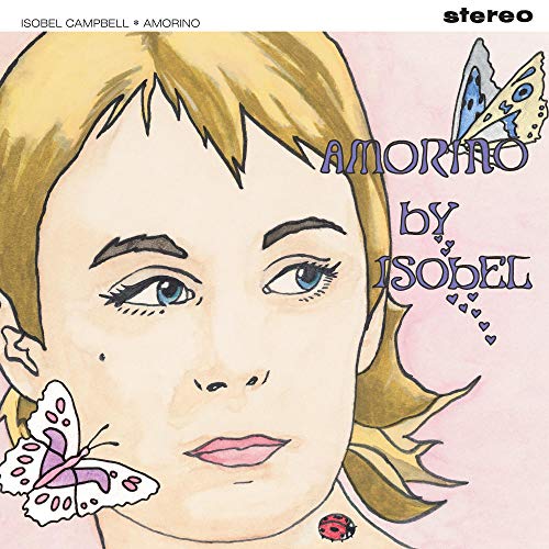 "Album cover featuring a cartoon child with butterflies, titled 'Amorino by Isobel'."