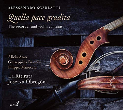 "CD cover with violin, recorder, and text on a wooden background."