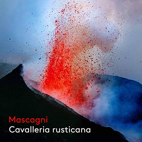 "Album cover featuring a volcano erupting with red ash and blue smoke."