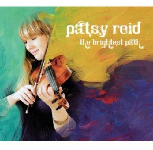 "Patsy Reid album cover: woman playing violin against colorful abstract background."
