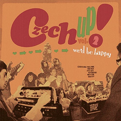 "Orange vinyl album cover with 'Czech Up!' title and collage of musicians and audience."