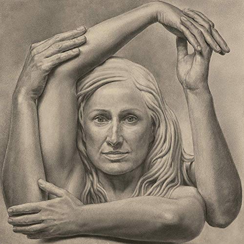 A grayscale illustration of a woman with multiple arms, against a plain background.
