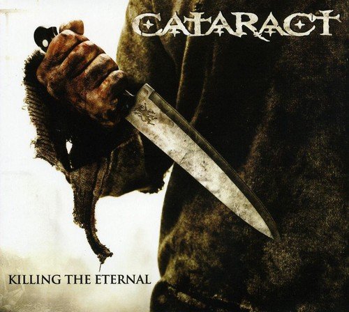 Album cover with a person holding a knife, wearing tattered clothing, and blood on their hand.