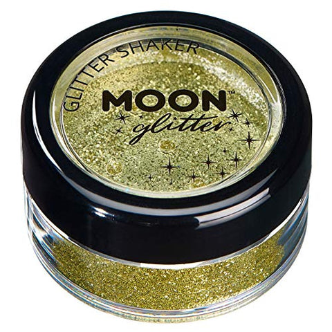 Classic Fine Glitter Shakers by Moon Glitter - Gold - Cosmetic Festival Makeup Glitter for Face, Body, Nails, Hair, Lips - 5g