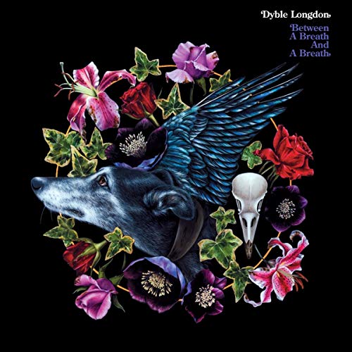 "Album cover featuring a wolf's head surrounded by flowers and a bird skull on black."