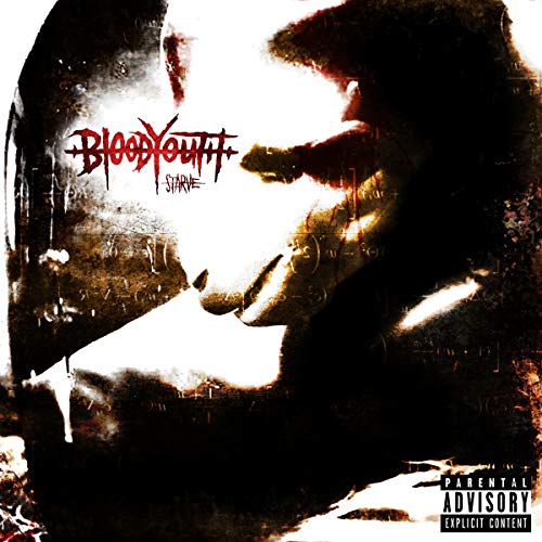 Album cover for "Blood Youth - Starve" with dark, abstract figures and red text.