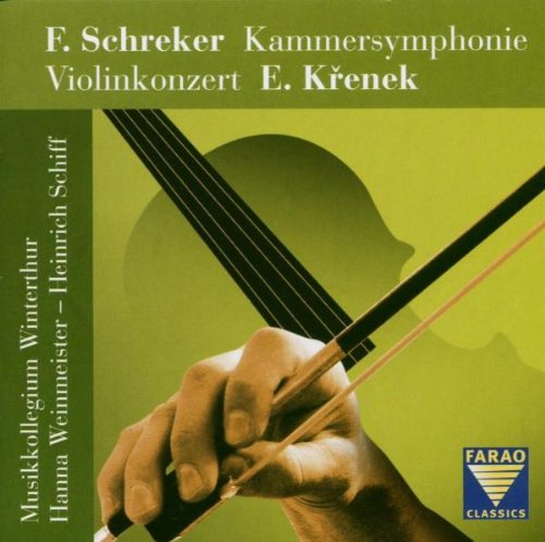 "CD cover with a hand holding a violin bow, green background."