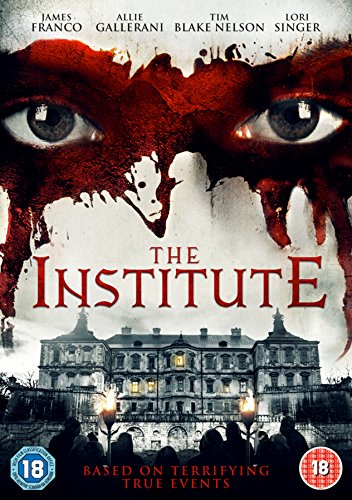 "The Institute DVD cover: a haunted mansion and eyes with blood."