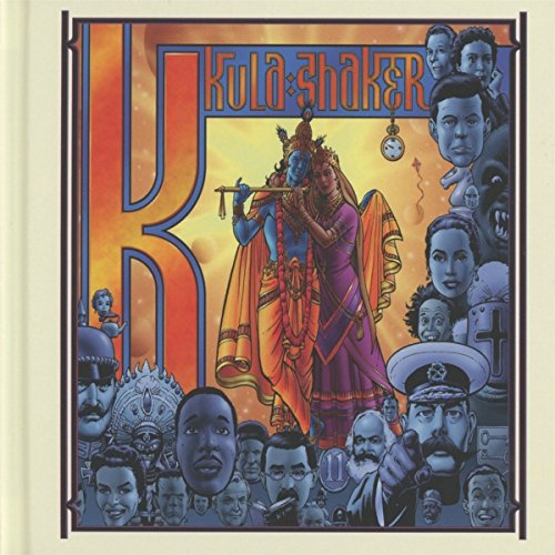 "Kula Shaker album cover featuring a blue deity surrounded by various faces."
