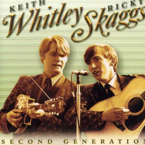 "CD cover featuring Keith Whitley and Ricky Skaggs holding instruments, sepia-toned, with musical background."