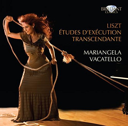 Woman in long dress holding ropes, classical CD cover, black background, "Brilliant Classics" logo.