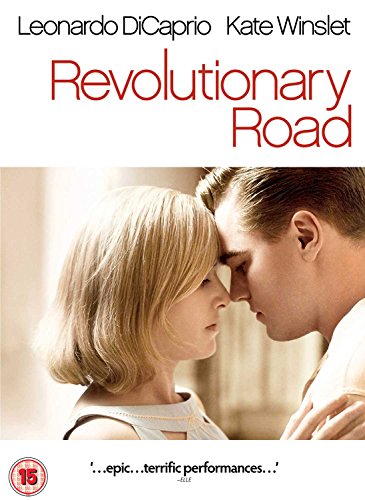 DVD cover for "Revolutionary Road" featuring a man and woman with foreheads touching.