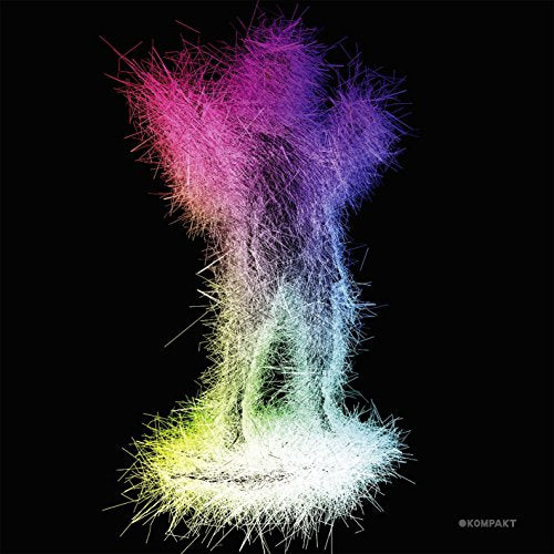 "Rainbow-colored sparks erupting from a central point against a black background."