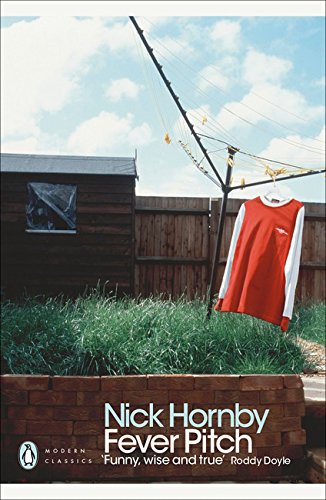 "Fever Pitch" book cover featuring a red shirt on a clothesline, with author's name.