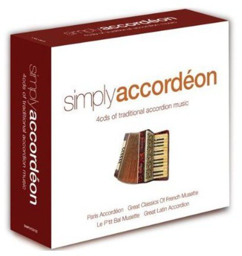 "CD cover with accordion image and 'simply accordéon' text on beige background."