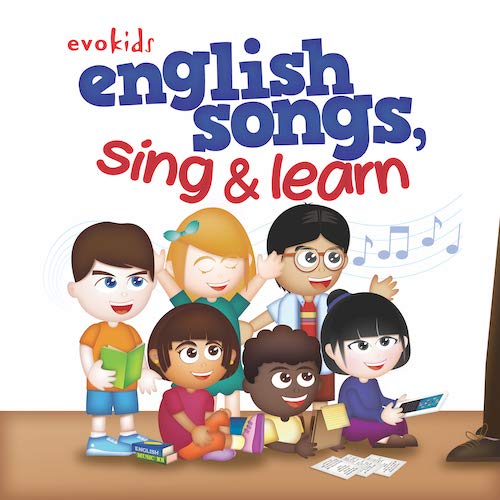 "CD cover featuring cartoon children singing and learning with musical notes and text."