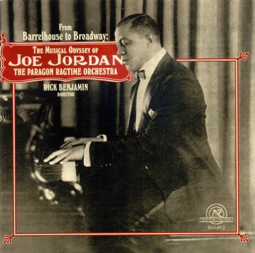 "CD cover featuring sepia-toned man playing piano with red ornate border and white text."