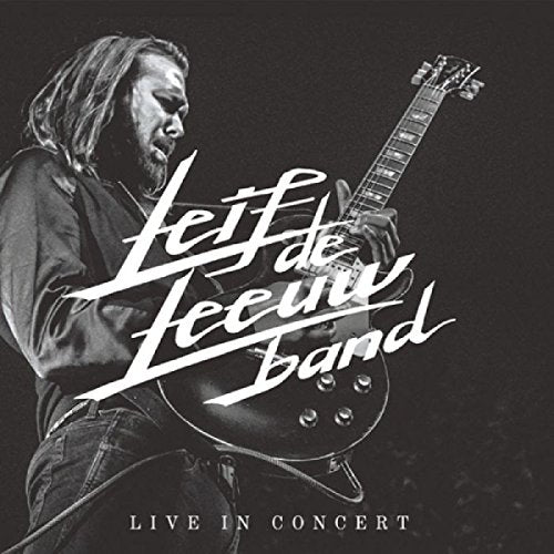 "CD cover featuring a man playing guitar, with 'Leif de Leeuw Band' and 'Live in Concert' text."