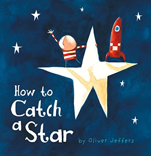 "Book cover featuring a child in a red rocket reaching for a star."